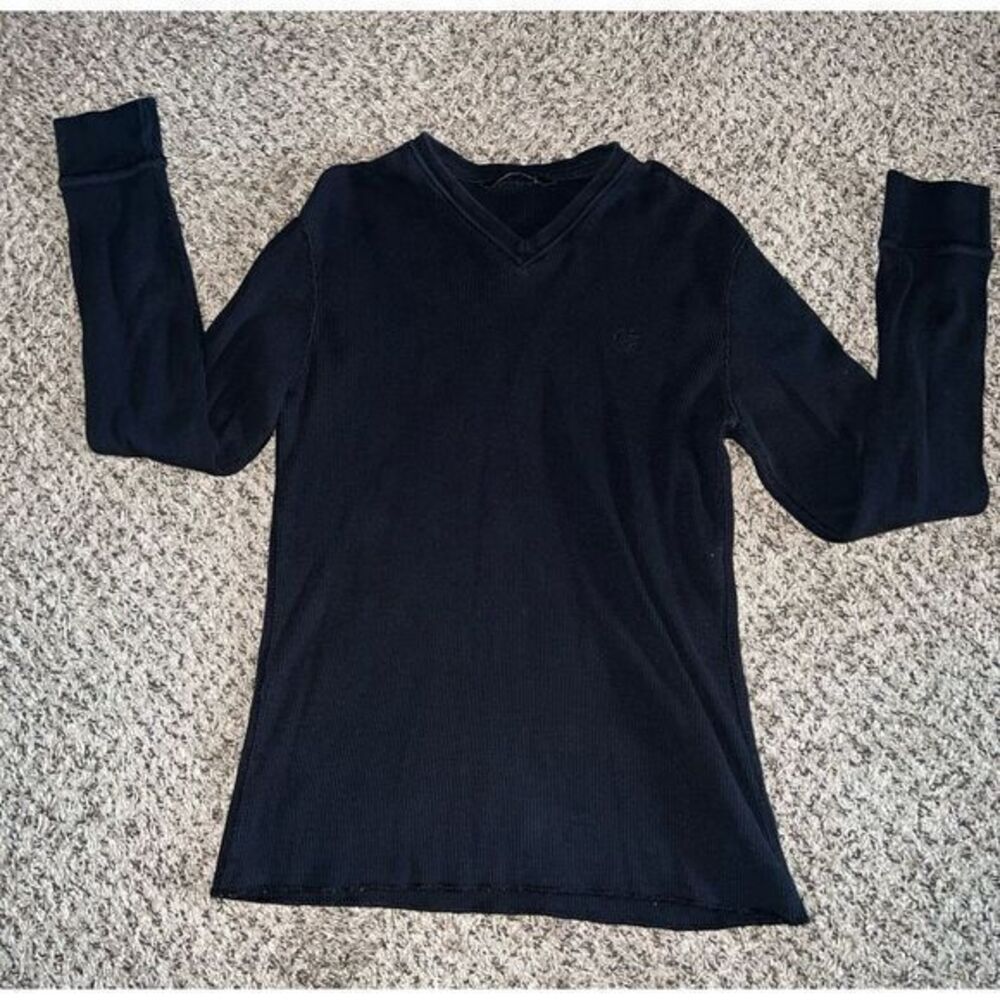 sean john black v neck waffle‎ knit men's top size medium